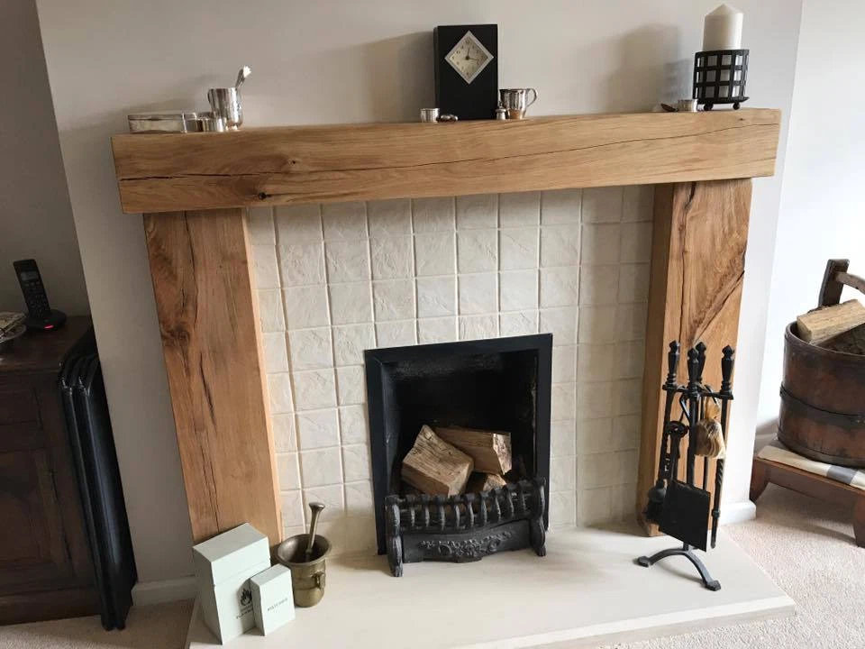 Oak Beam Fire Surround Wooden Fireplace Mantelpiece Upstands CONTEMPORARY |  eBay