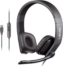 LEVN Wired Headset, USB Headset with Microphone for PC with Noise Cancelling, in