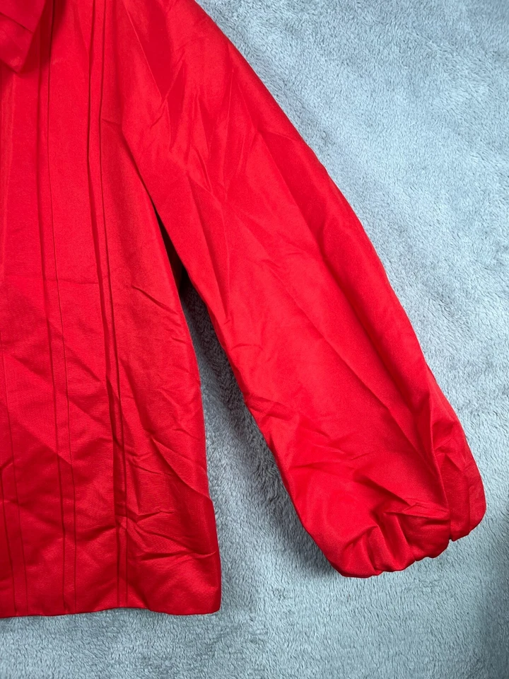 Dennis Basso Mujer Chaqueta Roja Mediana Plisada Manga Globo Satinado Forrado Cremallera Foto 4 de 4