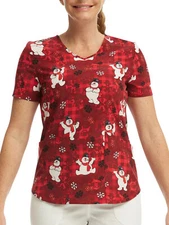Frosty the Snowman Women’s Soft Scrub Top V-Neck U pick Red