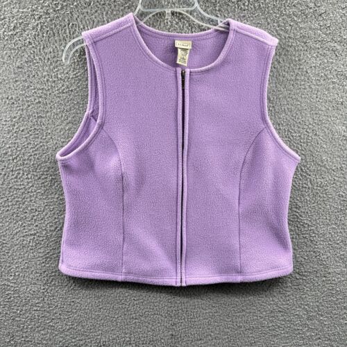 LL Bean Womens Fleece Jacket Large Lavender Sleeveless Collarless Full Zip Vest - Picture 1 of 7