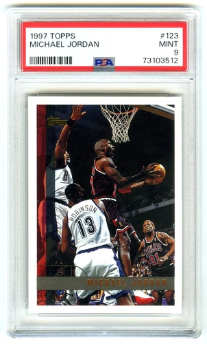 MICHAEL JORDAN~CHICAGO BULLS~1997 TOPPS PSA-9 MINT GRADED NBA CARD #123~NEW CASE