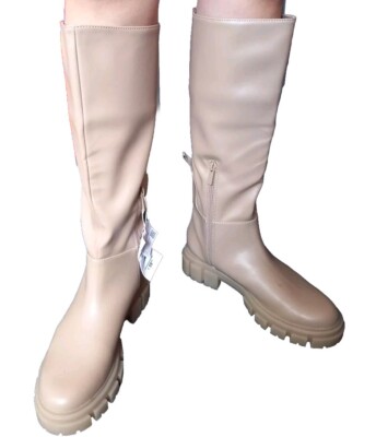 STRADIVARIUS Women Boots Beige Light Flat High Knee with Chunky Sole  UK6/EU39 UK