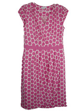 Pink Dress Stretch Polka Dot Wrap V-Neck White Cap Sleeve Work Career Women M
