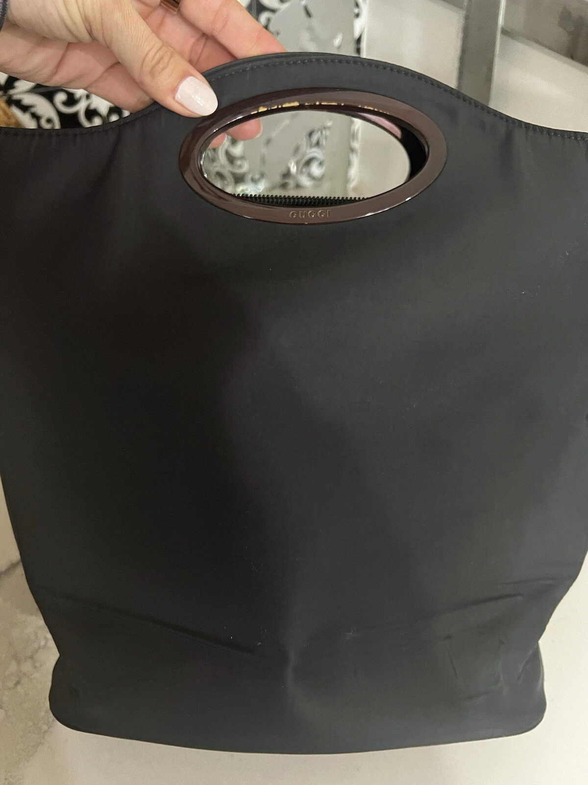 Authentique sac à main GUCCI noir nylon sac à main accessoires sac occasion Italie classique