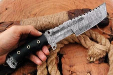 12" CUSTOM HANDMADE DAMASCUS STEEL HUNTING TRACKER FIXED BLADE KNIFE BULL HORN