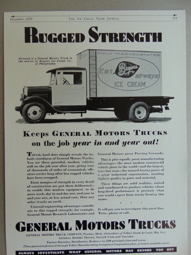1929 GENERAL MOTORS TRUCKS Breyers Ice Cream Philadelphia vintage art print ad
