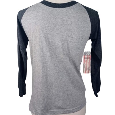 American Warehouse NEW Raglan Tee Boys Medium 8-10 Black & Gray -Long Sleeve
