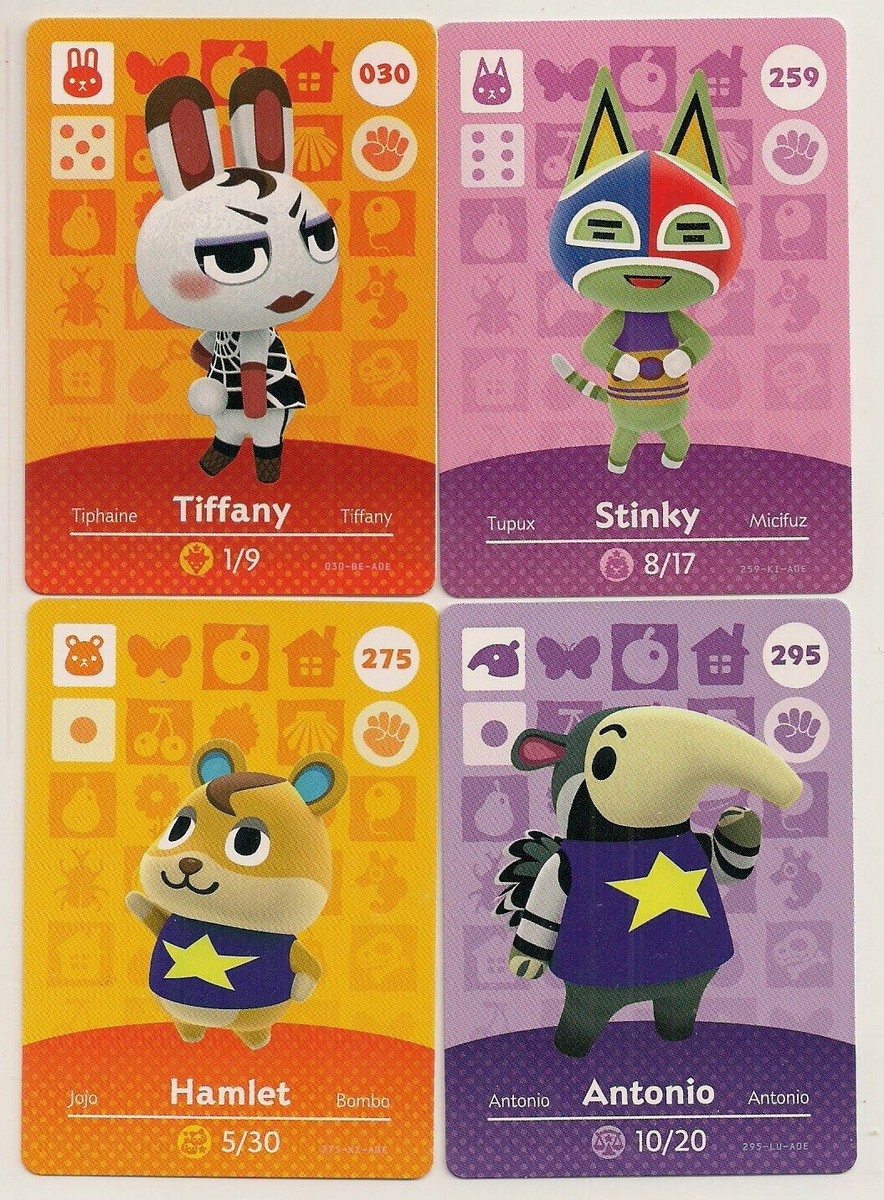 Animal Crossing amiibo Cards Lot: Tiffany Stinky Hamlet Antonio