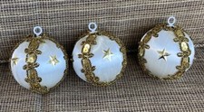 Lot of 3 Homemade Christmas Ornaments Satin ball covered w/beaded ribbon NEW