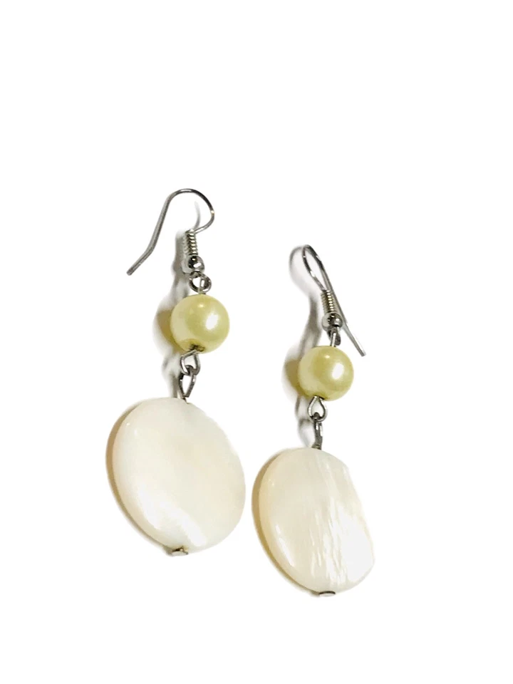 4 Pr Lot Pink & White Abalone Mother of Pearl Earrings Glass Drop Dangle Beach - Image 3 of 4