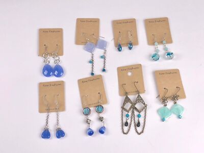 NEU Handarbeit Ohrringe Perlen Damen blau Ton Glas Baumeln Haken Stein Edelstein Geschenk