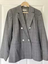 Olsen Grey Jacket 12 Lined Long Sleeves Collar Pockets Vintage Double Breasted