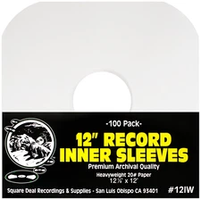 (100) 12" LP Vinyl Record Inner Sleeves - ARCHIVAL White Heavyweight Paper 12IW