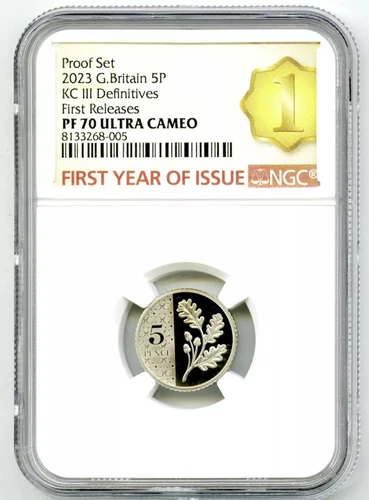 2023 GREAT BRITAIN 5P PROOF NGC PF70 UCAM OAK LEAF 5 PENCE FIRST YEAR OF ISSUE