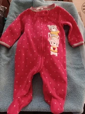 Koala Baby Girl Clothes 0-3 Month Fleece Footed Outfit RED Zip Up 1 Pc Preowned 