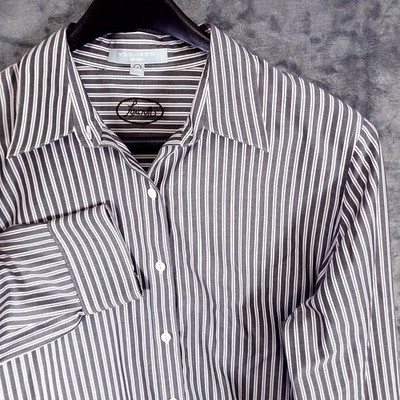 Foxcroft Shirt Womens 16 Black White Stripe Non Iron Fitted Button Front Dress