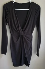 Fashion Nova Size XS Black Twist Front Faux Wrap Dress 