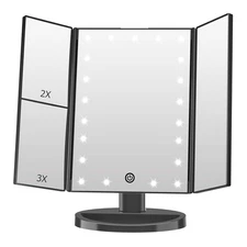 Lighted Makeup Mirror, 21 Bright LED Lights, 3X/2X/1X Magnifying Trifold LED Van