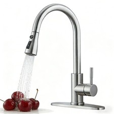 Kitchen Faucet with Pull Down Sprayer, Modern Single Handle Pull Out Brushed ...