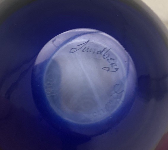 Vintage 1990 LUNDBERG STUDIOS Starry Night Cobalt Blue Glass Bowl Signed