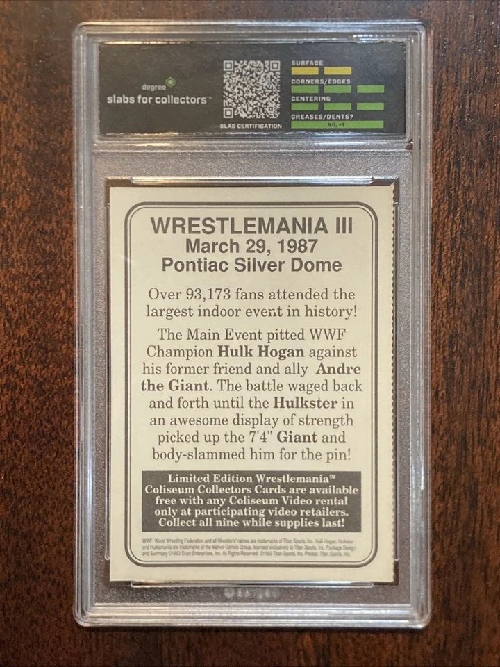 Tarjeta de coleccionista de video Coliseum 1993 WrestleMania III Hulk Hogan Andre the Giant Foto 2 de 2