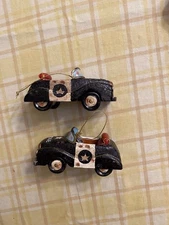 Early Molded Plastic Hanging Ornaments Set Of 2 Police Cars
