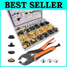 100 Heavy Duty Snap Fasteners Kit, Metal Snaps - 15mm