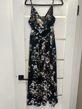 Shein Black Floral Maxi Wrap Dress Tie Waist High Low Hem Women Size L