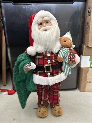 19'' Tall Santa With Cocoa, Teddy Bear & Reindeer Slippers, Large! Christmas 