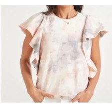 MICHAEL STARS Ariana Flutter Top Pullover Sweatshirt Peach Tie Dye Size small