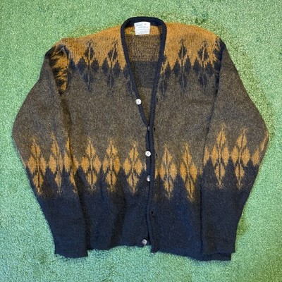Vintage 60s Sears Cardigan Sweater Men's M  Mohair Furry Shaggy Grunge Thrashed