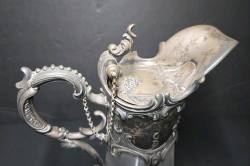 Ornate Antique Victorian Threaded Glass & Silver Plating Carafe/Pitcher/Ewer - Picture 14 of 18