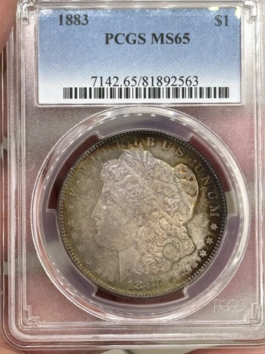 1883 P Toned Morgan $💎💎PCGS MS 65💎💎Monster Multicolor Rainbow 💎💎Vault Gem