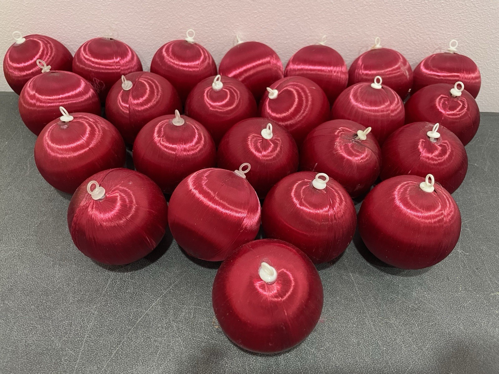 23 SPUN SATIN Christmas Tree Ornaments BURGUNDY DARK RED MAROON Round 2