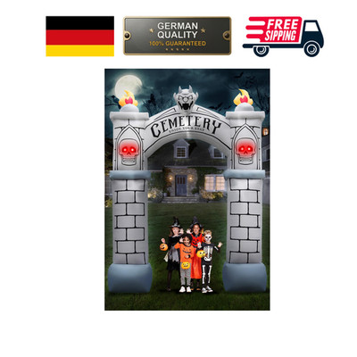 10FT Halloween Inflatable Cemetery Archway Tombstone Yard Decor LED Lights new..
