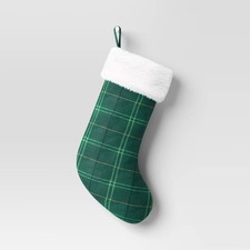 20" Woven Plaid Christmas Stocking with Faux Shearling Cuff   Wondershop