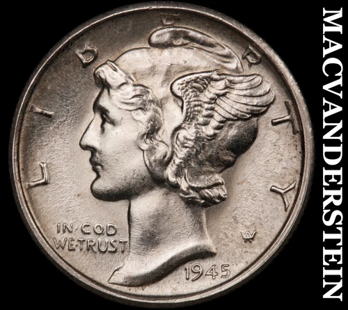 1945-S Mercury Dime- Full Split Bands Choice Gem Brilliant Unc++++ Luster #i2028