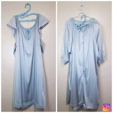 Vintage Sans Souci Womens Plus 3X Nightgown Lingerie Set Pegnoir Robe Silky FLAW