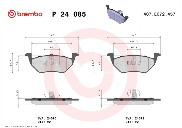 Bremsbelagsatz Scheibenbremse Prime Brembo P 24 085 FüR EP Mazda Ford Tribute-image