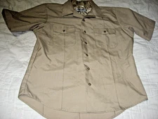 Defense Logistics Creighton AB Service Khaki Short Sleeve Button Up Shirt Large