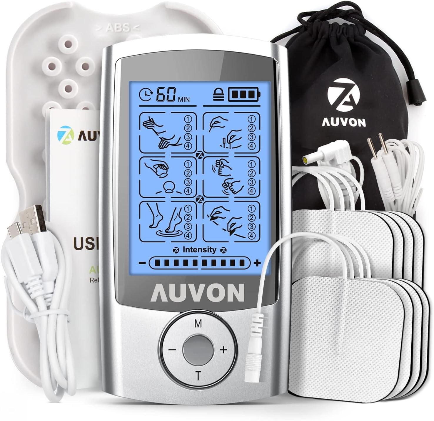 AUVON Rechargeable TENS Unit Muscle Stimulator, 4th Gen TENS Machine, 24 Modes