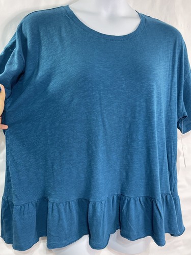 TIME and TRU Damenbluse Gr. XXXL blaugrün Stretch 100 % Baumwolle Rüsche Saum - Bild 4 von 11