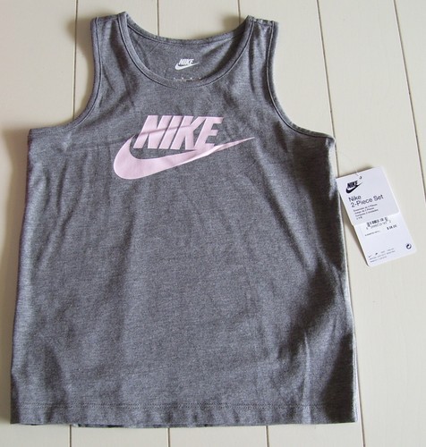 Girls Nike 2 Pc Gray Pink Swoosh Tank Top and Shorts Outfit Sz 6 or 6X - Picture 2 of 4