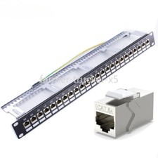 Patch Panel 24 Ports Shield CAT6A RJ45 10G Support Pass-Thru Coupler Plug UTP