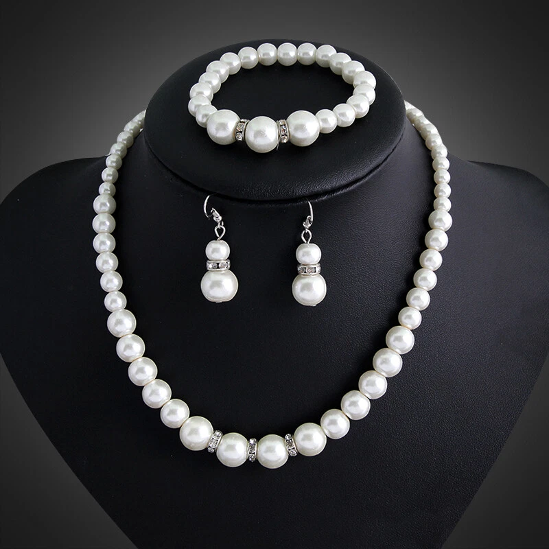 Faux pearl necklace and earring best sale set