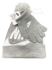 Nike Youth Gray Hat With Gloves With Pom New