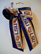 LOUISIANA STATE LSU TIGERS 6.5-INCH SCHOOL-COLORS BOW WITH LOGOS ON LONG TAILS
