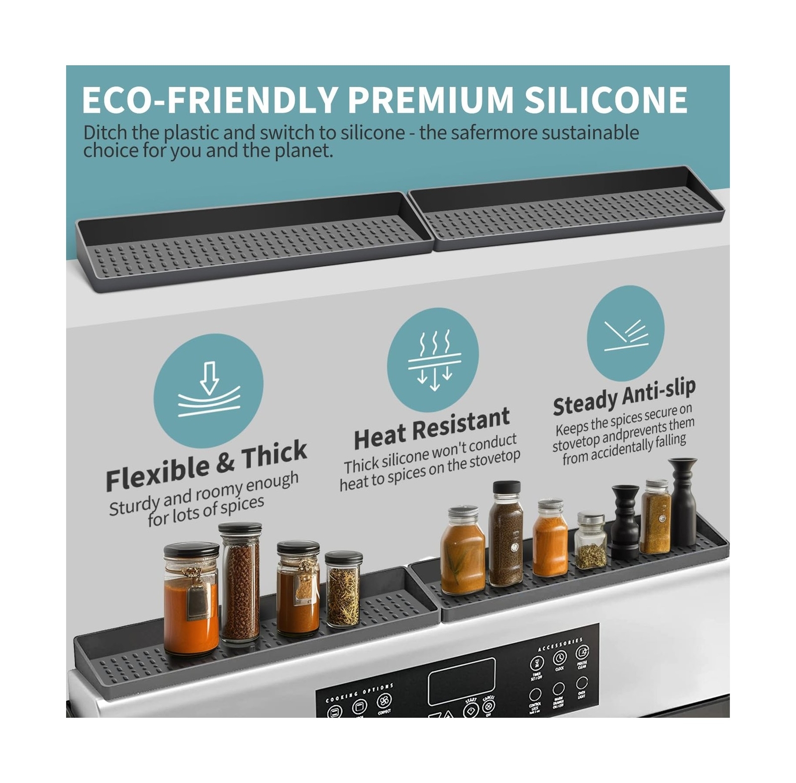 BFONS 30" Magnetic Stove Top Shelf Spice Rack Storage, Silicone Top... Fast Ship