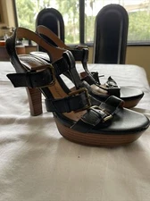 Sofft Womens Size 8.5M Black Leather Buckle High Heels Open Toe Shoes Worn Once!